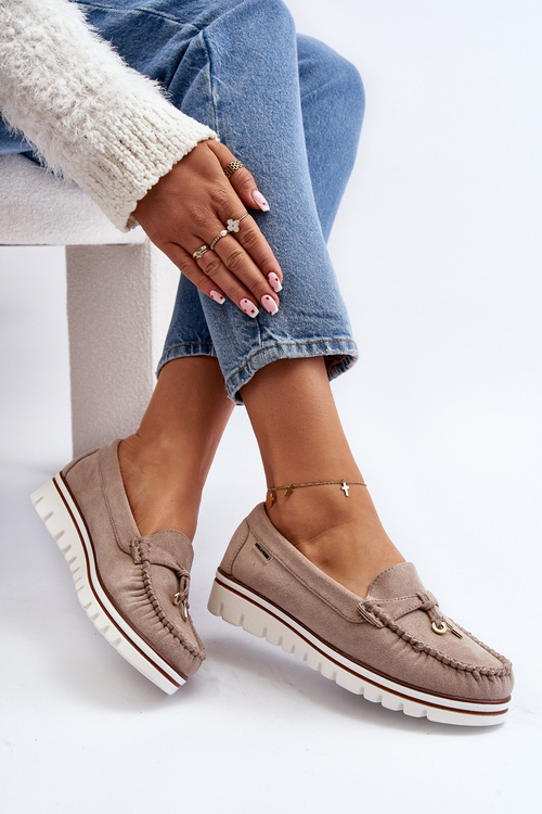 Mokasyny Damskie Na Platformie Beżowe Railav