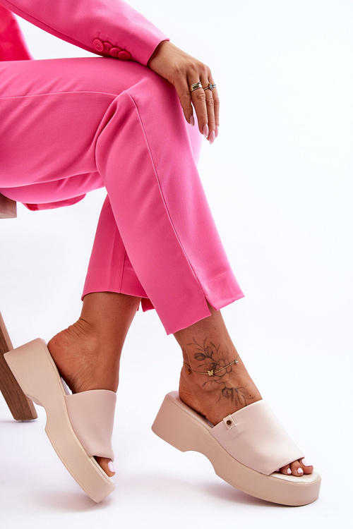 Damskie Klapki Na Platformie Beżowe Carmela