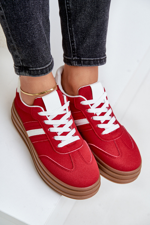 Sneakersy Damskie Na Platformie Czerwone Dravinnia