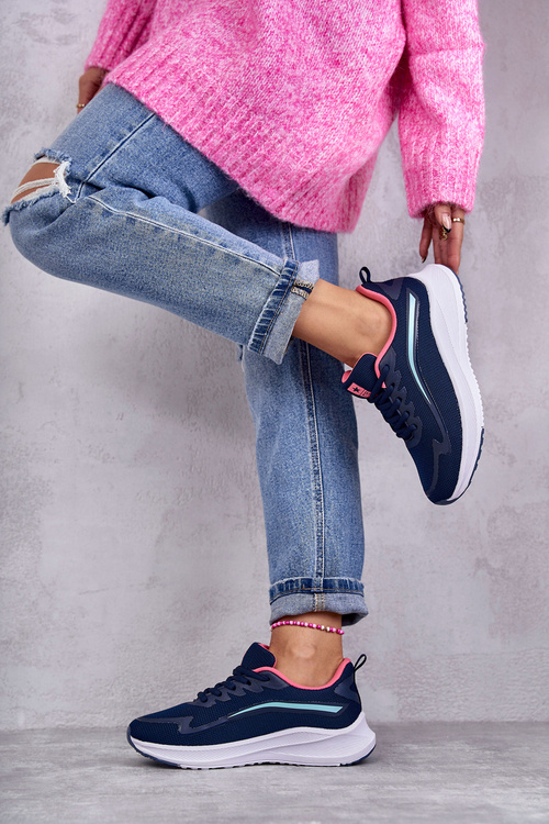 Damskie Modne Buty Sportowe Sneakersy Granatowe Ida