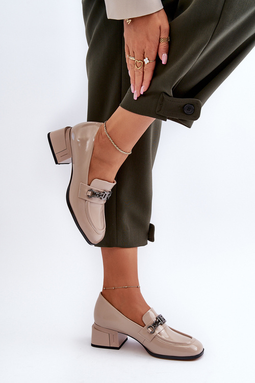 Lakierowane Czółenka Na Klocku Beżowe S.Barski MR38-960