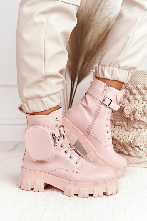 Botki Workery Na Platformie z Nerką Różowe Saturday