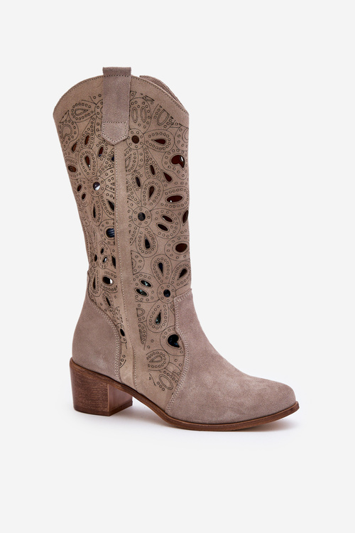 Ażurowe Kozaki Zamszowe Lewski Shoes 3170 Cappucino