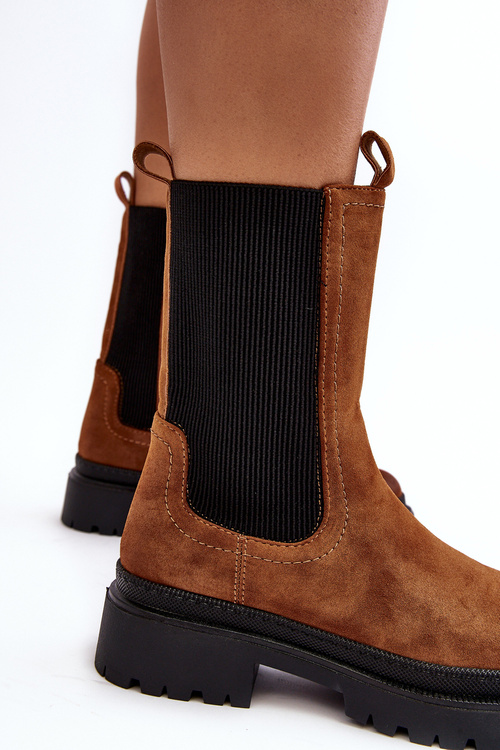 Damskie Botki Sztyblety Na Suwak Camel Samil