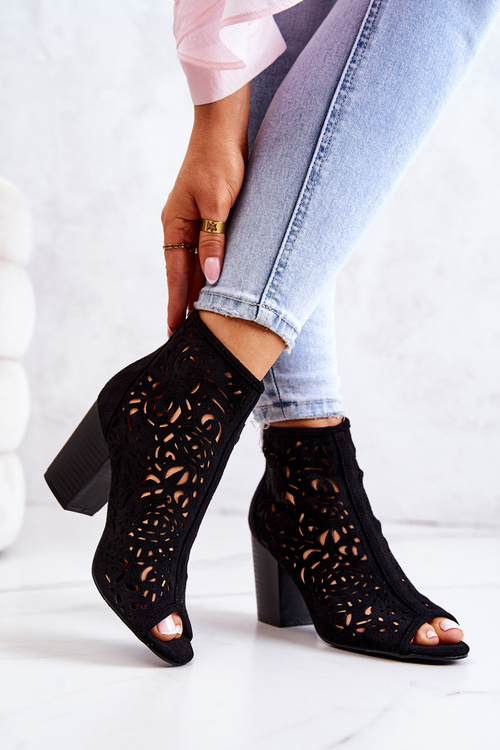 Botki Na Słupku Ażurowe Czarne Brittany