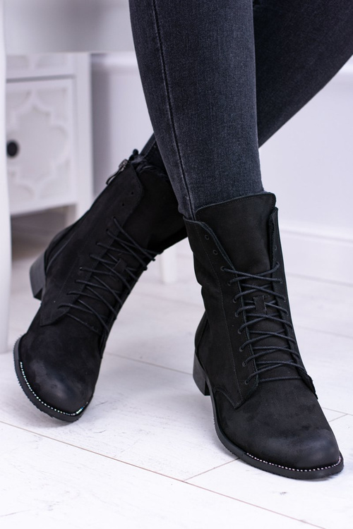 Skórzane Czarne Damskie Botki The Island