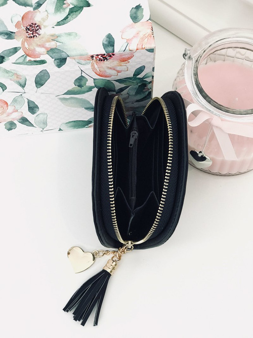 Czarna Damska Portmonetka Portfel z Frędzlem