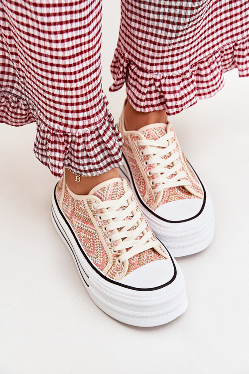 Niskie Trampki Damskie Na Platformie Różowe Melina