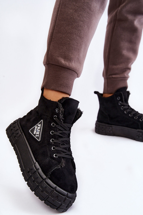 Wysokie Ocieplane Zamszowe Trampki Czarne Evren