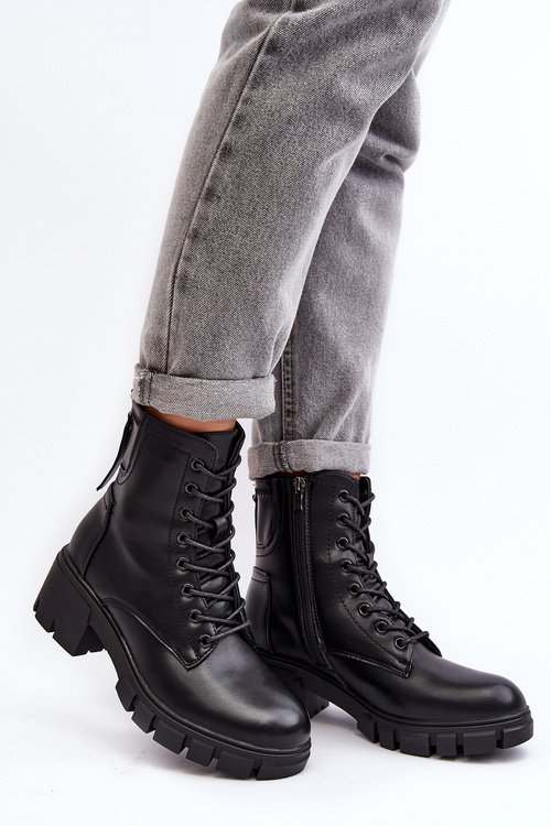 Damskie Ocieplane Botki Workery Na Suwak Czarne Evrarda