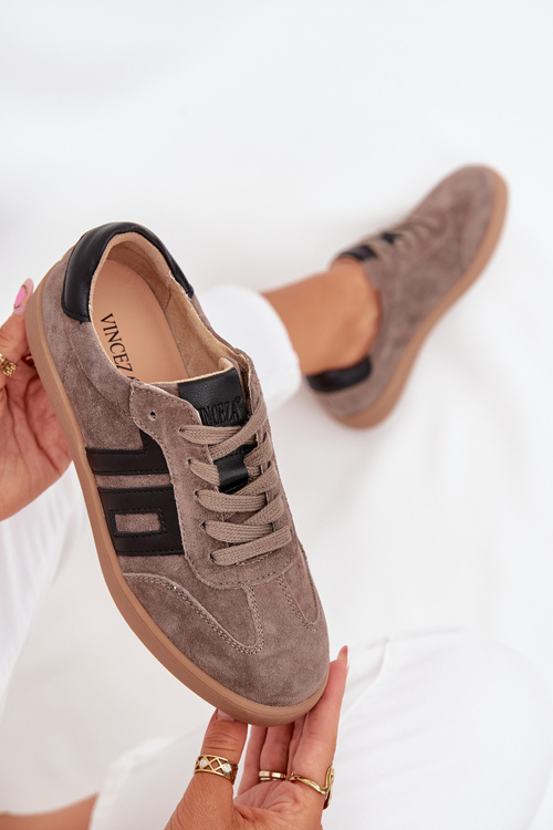 Zamszowe Sneakersy Damskie Vinceza 79557 Ciemnobeżowe