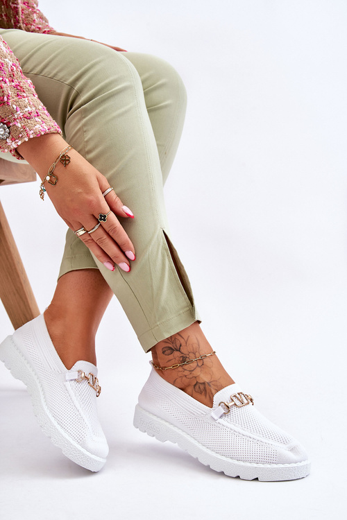 Damskie Wsuwane Tenisówki Slip-On Z Ozdobą Białe Alena