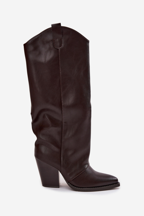 Ocieplane Kozaki Kowbojki Na Słupku Z Eko Skóry Czekoladowe Mavine