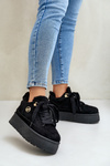 Ocieplane Futerkiem Sneakersy Damskie Na Platformie Czarne Velarisea