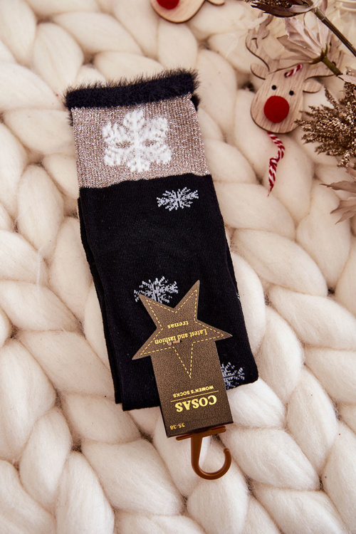 Damskie Skarpetki Długie Ze Śnieżkami Czarne