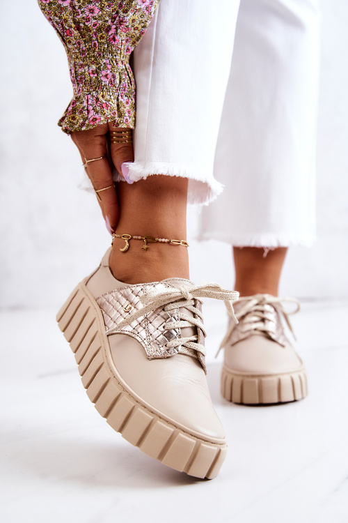 Skórzane Półbuty Na Platformie Beżowe Hypnosis