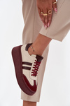 Skórzane Sneakersy Damskie Na Platformie Zazoo 3775 Beżowo-Bordowe