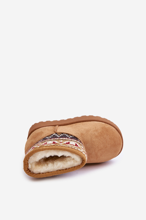 Wsuwane Śniegowce Dziecięce Ze Wzorem Wstawką Ocieplane Futerkiem Camel Mirirae