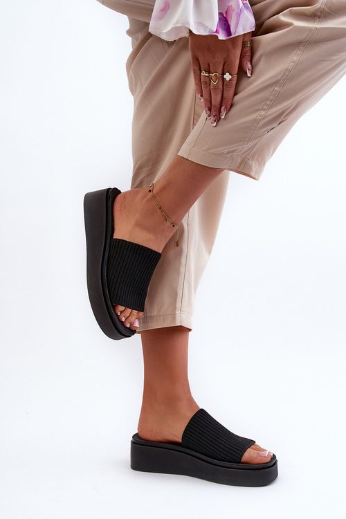 Klapki Damskie Na Platformie Sergio Leone SK083H Czarne