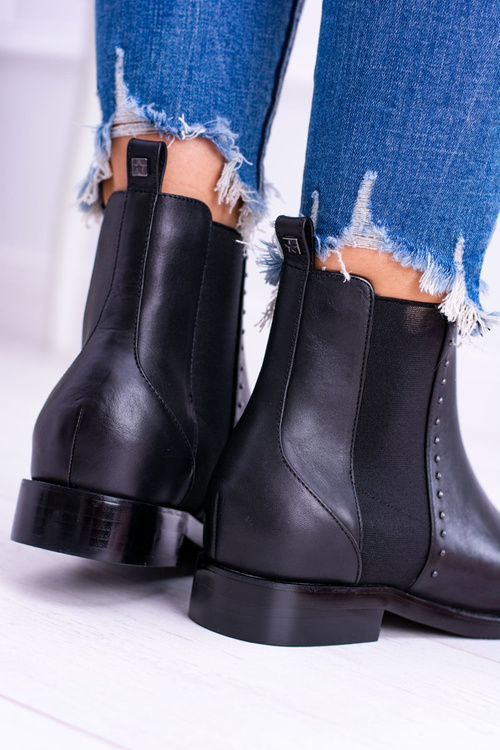 BIG STAR Skórzane Botki Sztyblety Czarne BB274611