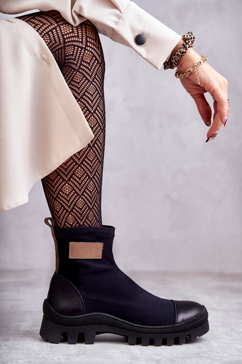 Damskie Materiałowe Botki Nicole 2703 Czarne