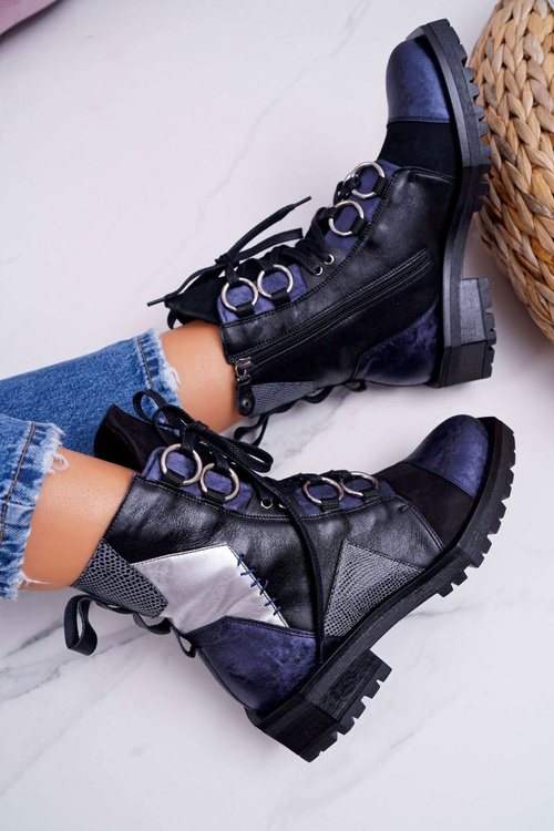 Botki Damskie Skórzane Trzewiki Maciejka Granatowe 04184-17/00-3