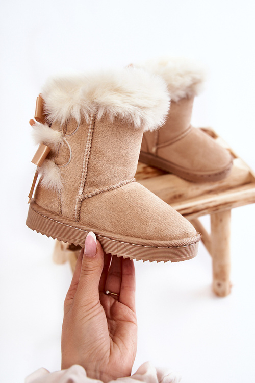 Dziecięce Ocieplane Botki Z Kokardkami Śniegowce Jasnobeżowe Funky
