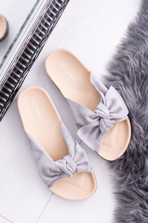 Damskie Szare Klapki Na Korku Kokarda Dominica