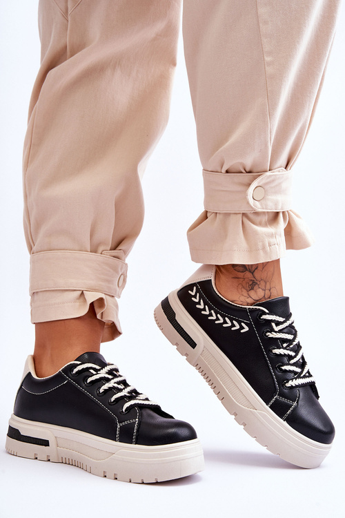 Wygodne Damskie Buty Sportowe Na Platformie Czarno-Beżowe Devan