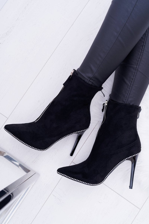 Damskie Botki Na Obcasie Lu Boo Dwa Suwaki Zamszowe Czarne Suzy