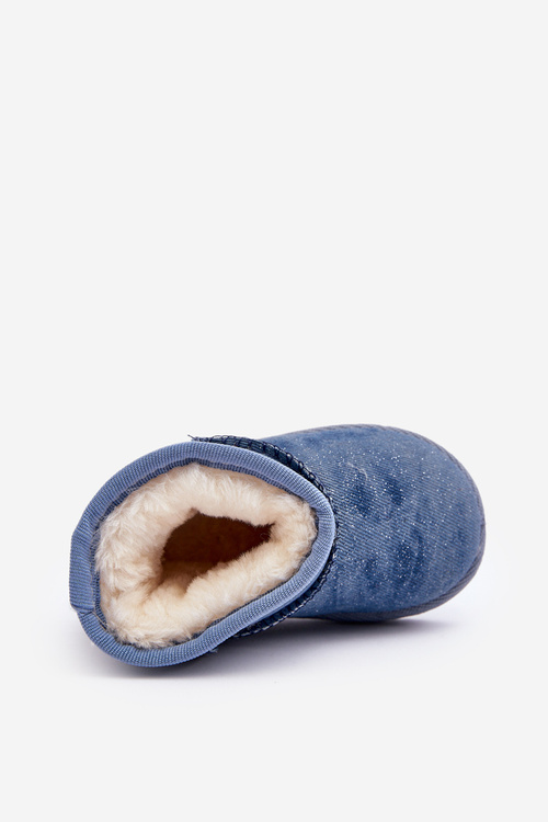 Dziecięce Śniegowce Botki Z Brokatem Niebieskie Sulinne