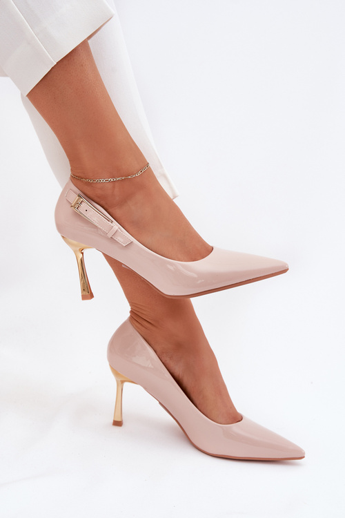 Lakierowane Szpilki Ze Złotą Klamrą Beżowe Mivira