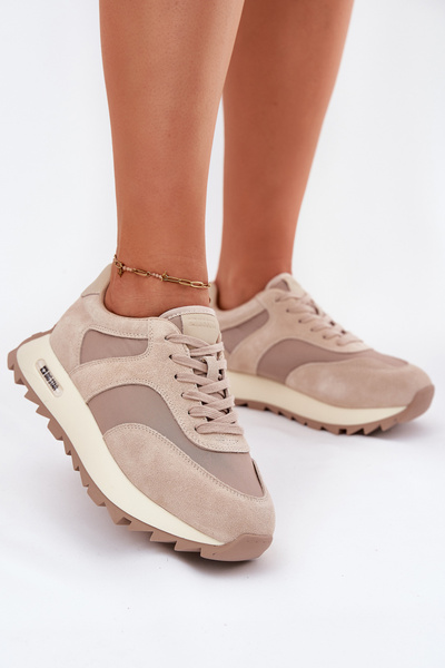 Zamszowe Sneakersy Na Platformie Damskie Big Star RR274897 HI-POLY SYSTEM Beżowe