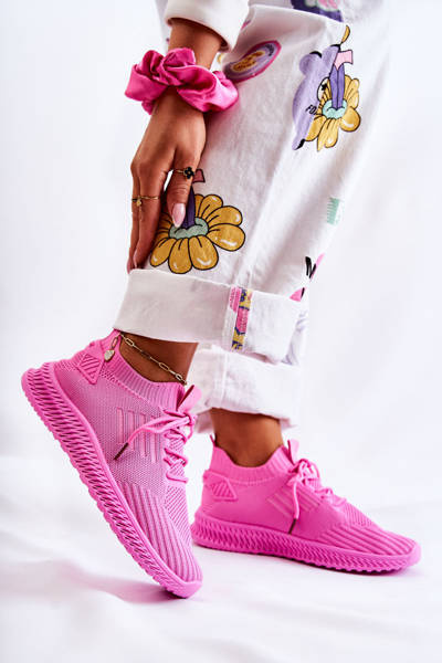 Damskie Sportowe Buty Sneakersy Materiałowe Różowe Storia