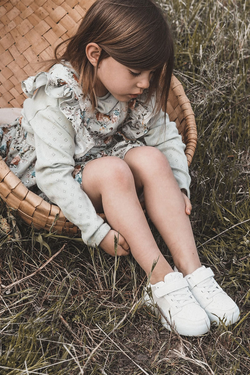 Dziecięce Skórzane Buty Sportowe Na Rzep Białe Angel