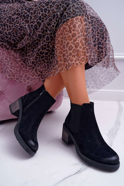 Botki Damskie Na Obcasie Sergio Leone Czarne BR BT702