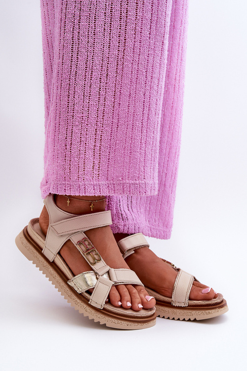 Zazoo 50103 Damskie Skórzane Sandały Na Platformie Beżowe