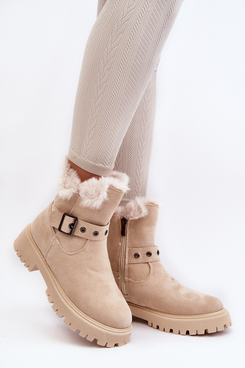 Botki Damskie Z Futerkiem Na Suwak Beżowe Morcos