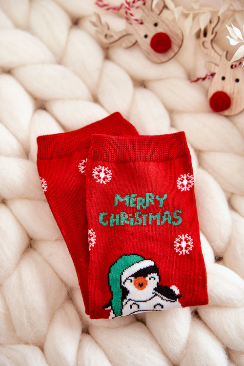 Dziecięce Skarpetki "Merry Christmas" Miś Polarny Czerwone