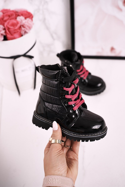 Dziecięce Botki Ocieplone Futerkiem Z Pikowaniem Czarne Pinkie