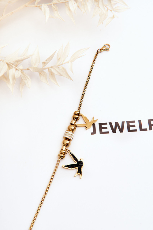 Elegancka Damska Bransoletka Jaskółki Z Cyrkoniami Złota