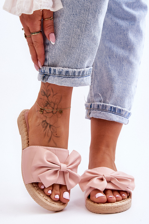 Modne Damskie Klapki Z Kokardą Różowe Estera