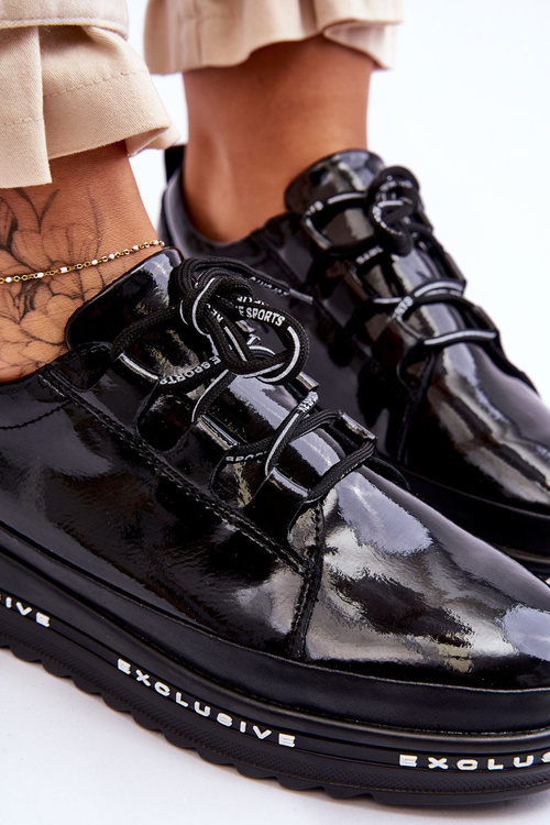 Lakierowane Sneakersy Damskie Na Platformie Czarne S.Barski LR592B