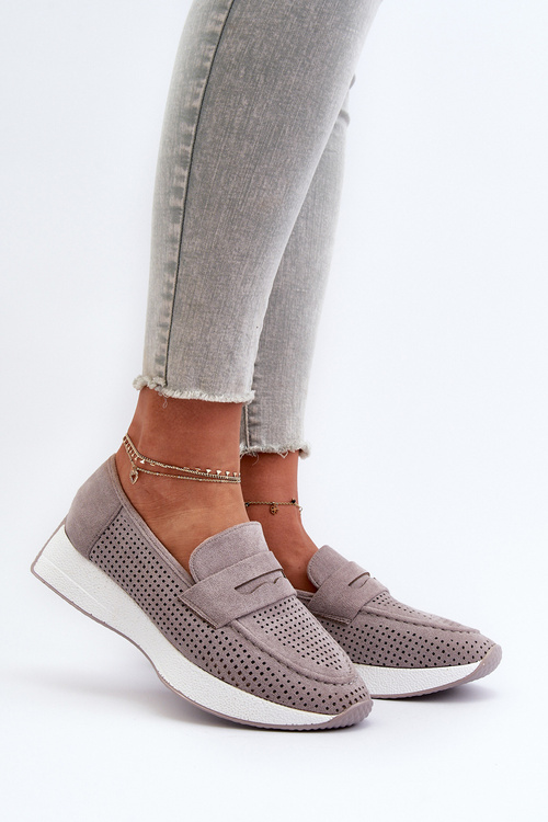 Mokasyny Damskie Na Platformie Eko Zamszowe Szare Inesqua