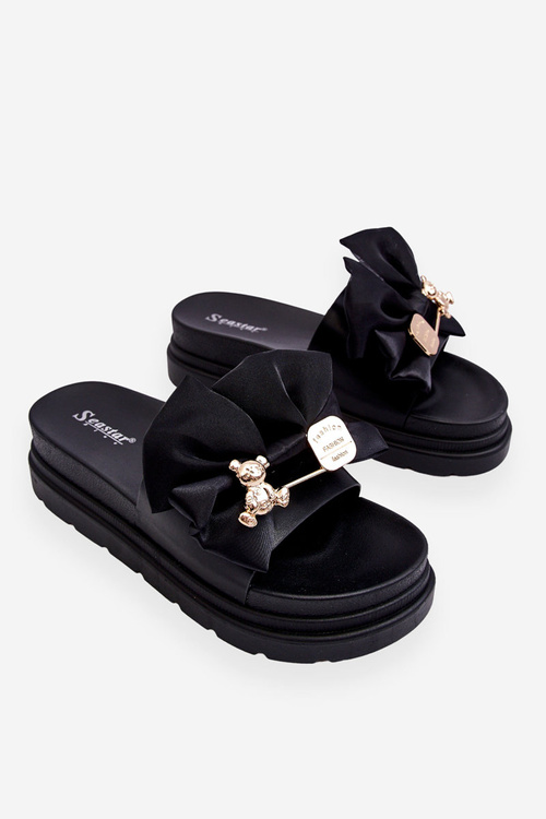 Klapki Z Kokardą I Ozdobnym Misiem Czarne Suzy