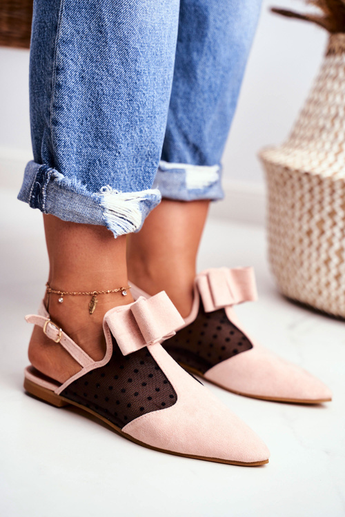 Lu Boo Damskie Baleriny Kokardki Mule Różowe Domino