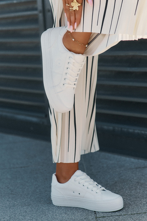 Eko Skórzane Trampki Damskie Na Platformie Big Star RR274298 Białe