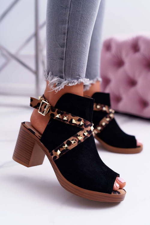 Sandały Damskie Na Słupku Lu Boo Z Cholewką Czarne 318-30 Fiode