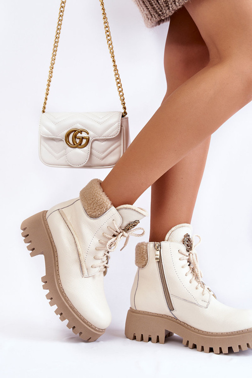 Damskie Skórzane Trapery Botki Jasnobeżowe Lemar Vergo