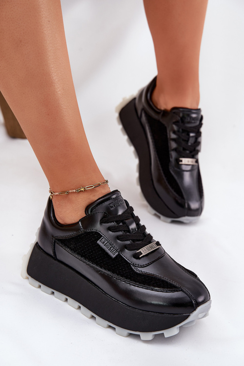 Skórzane Damskie Sneakersy Na Platformie Big Star RR274873 HI-POLY SYSTEM Czarne